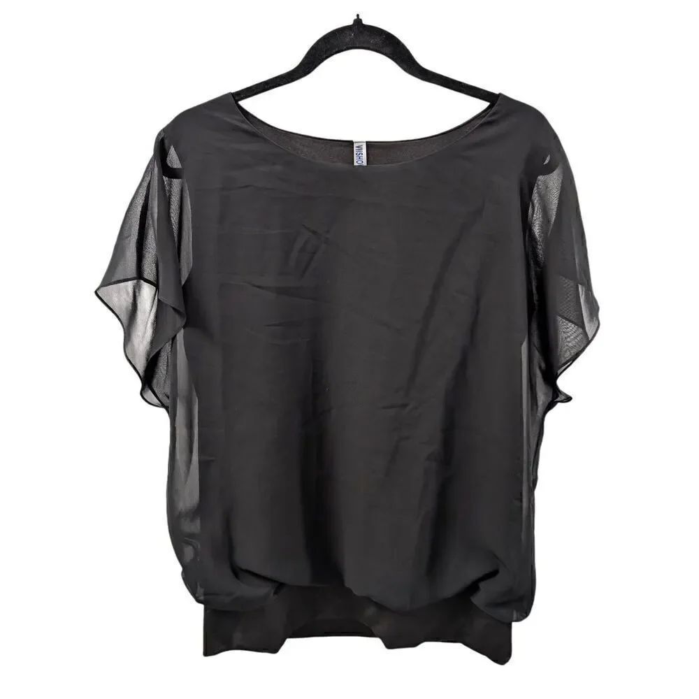 VIIshow Black Women's Chiffon Short-Sleeve Top Women's Large